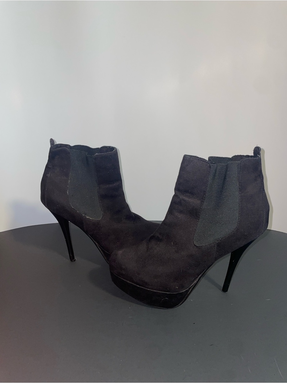 Black Suede Platform Chelsea Ankle Boots - Women's